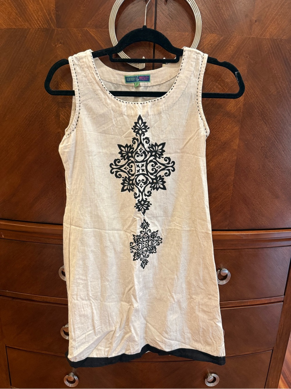 Butter & Honey Cream Tank Tunic top with Black Medallion Print